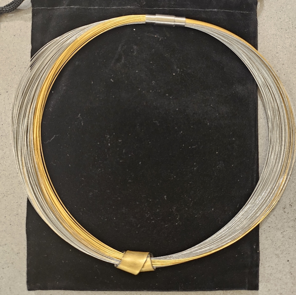 Linda Meyer Gold Jeweler, stunning spun stainless & gold plated collar w/ slider